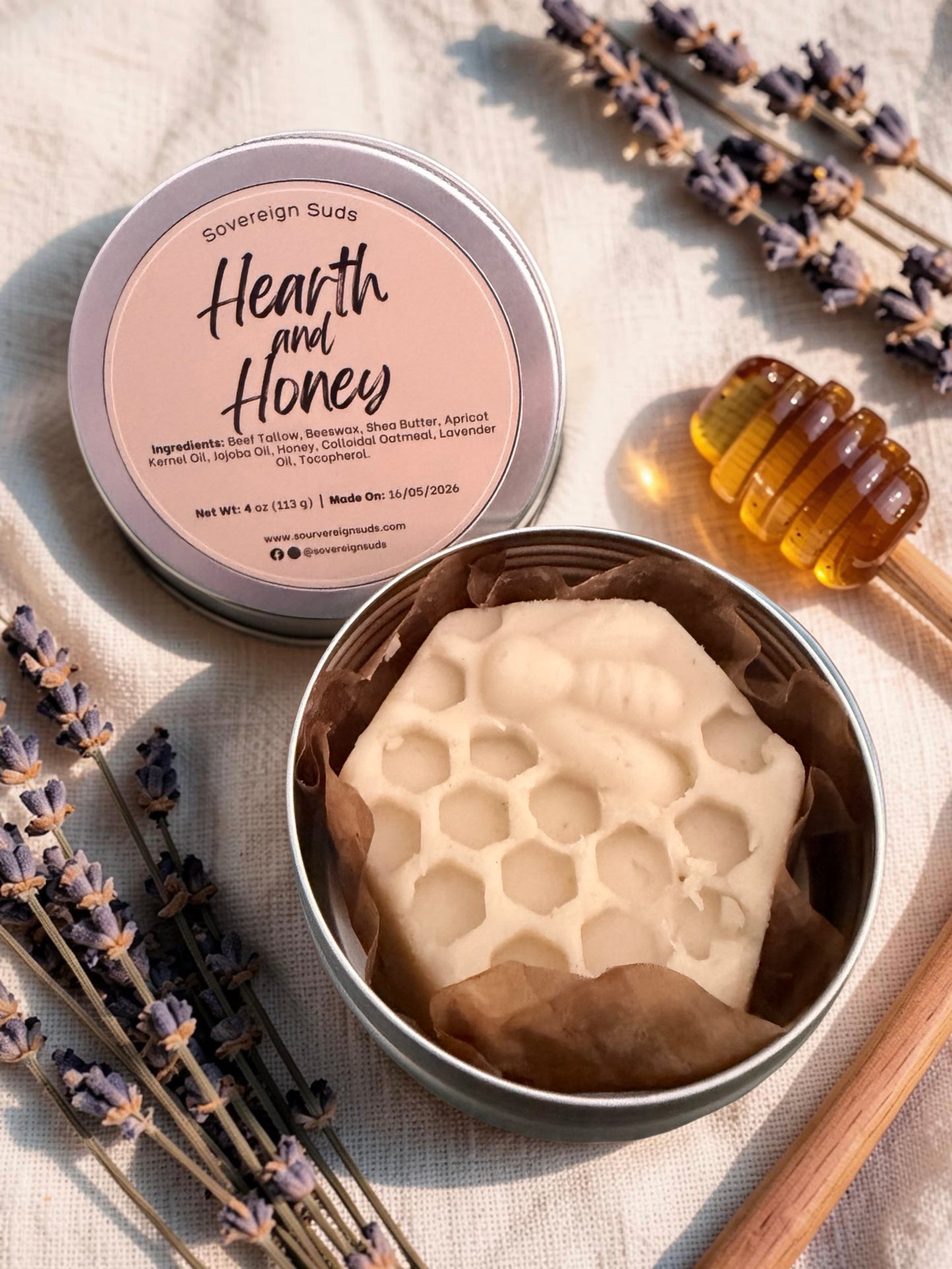 Tallow Lotion Bar | Handcrafted Botanical Moisturizer | Hearth & Honey Lavender Honey