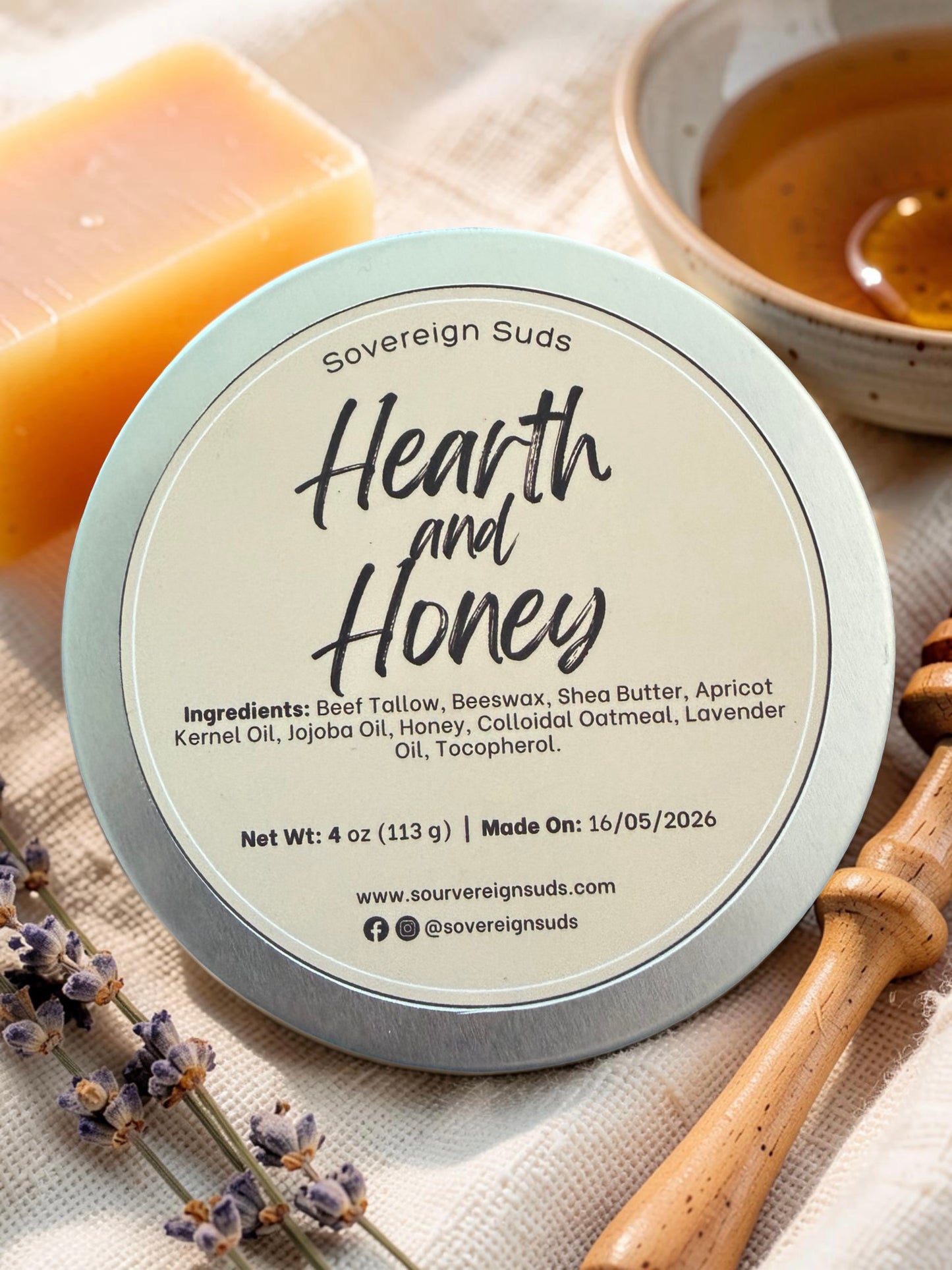 Tallow Lotion Bar | Handcrafted Botanical Moisturizer | Hearth & Honey Lavender Honey
