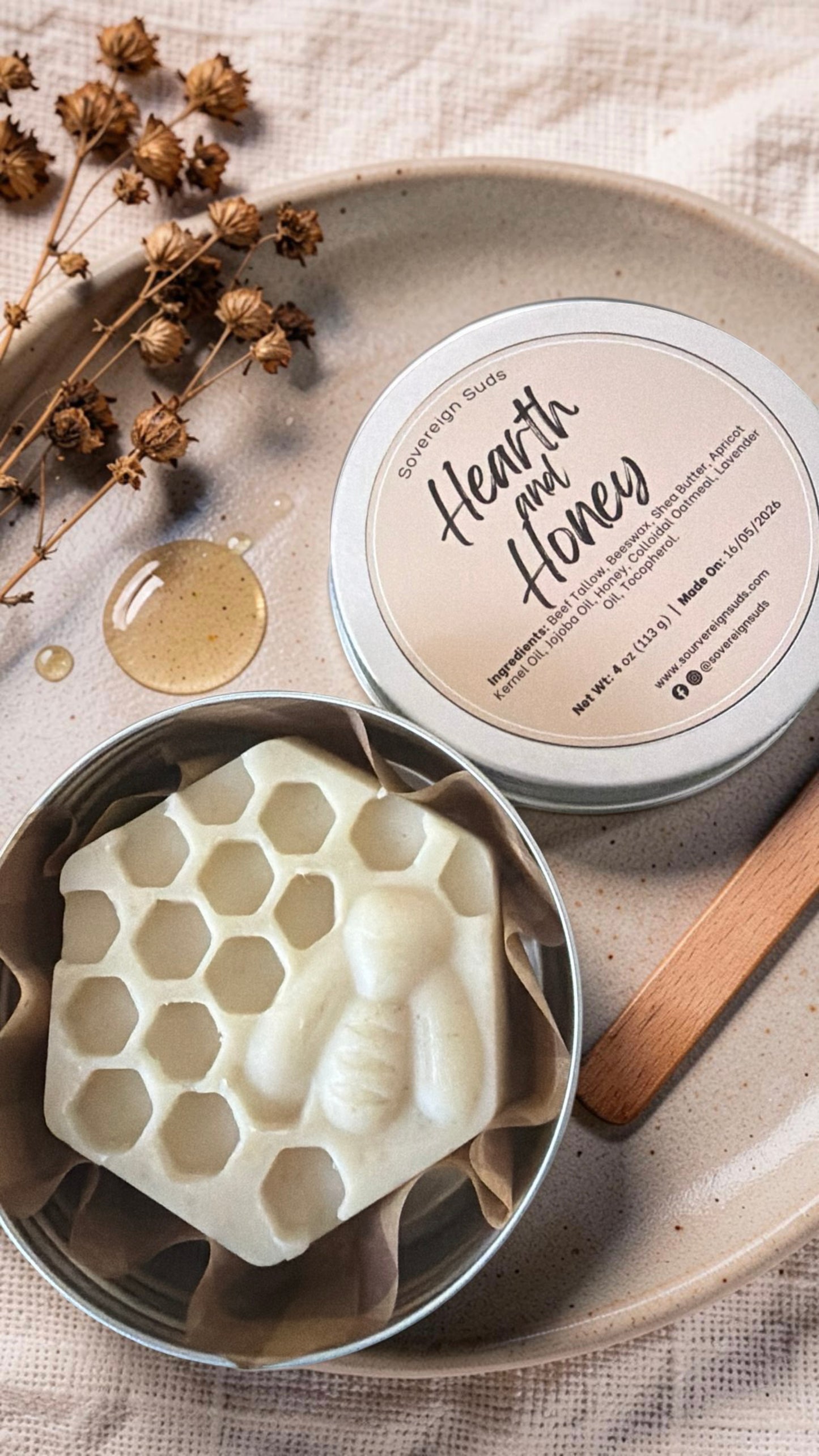 Tallow Lotion Bar | Handcrafted Botanical Moisturizer | Hearth & Honey Lavender Honey